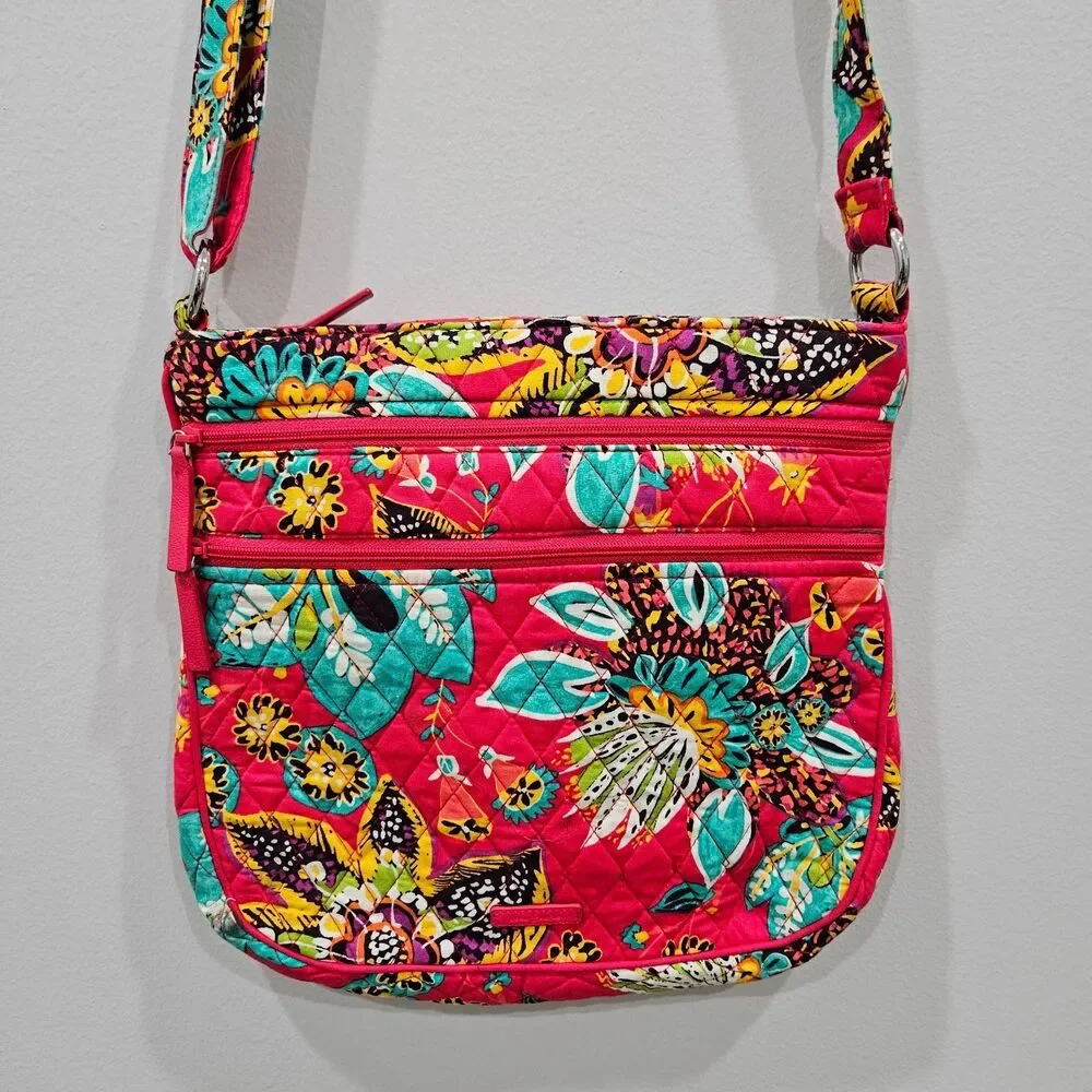 Vera Bradley Triple-Zip Hipster Crossbody Bag Rumba Floral Bohemian Casual Purse